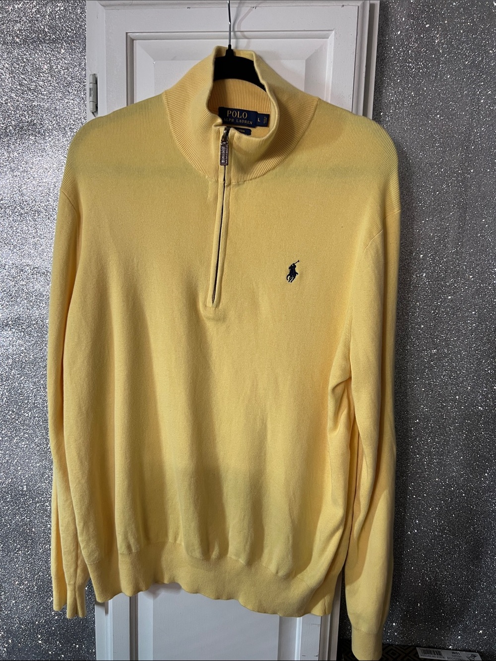 Polo by Ralph Lauren Pale Yellow Half-Zip Sweater with Navy Pony